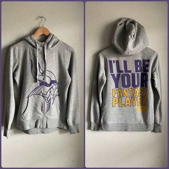 PINK Victoria's Secret Minnesota Vikings Full Zip Graphic Hoodie in Grey - Picture 1 of 9